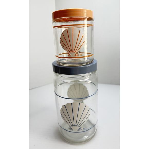 Brockway Glass Co Jars X 2 Cannisters Seashells Plastic Lid Retro 1980s Vtg - Picture 2 of 9